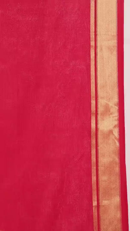 Orange & Red Striped Maheshwari Cotton Silk Saree with Thin Zari Border