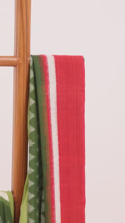 Olive & Red Pochampally Cotton Ikat Saree