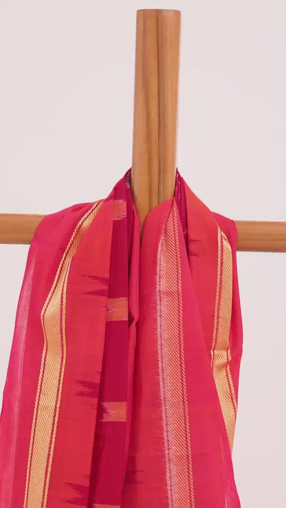 Red & Orange Geometric Pochampally Cotton Ikat Saree