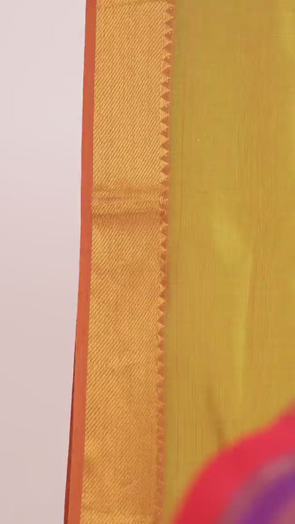 Yellow Mangalagiri Cotton Silk Saree with Gold Zari Border