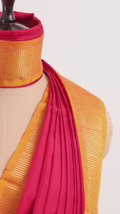 Deep Red Korvai Silk Saree with Orange Border and Pallu